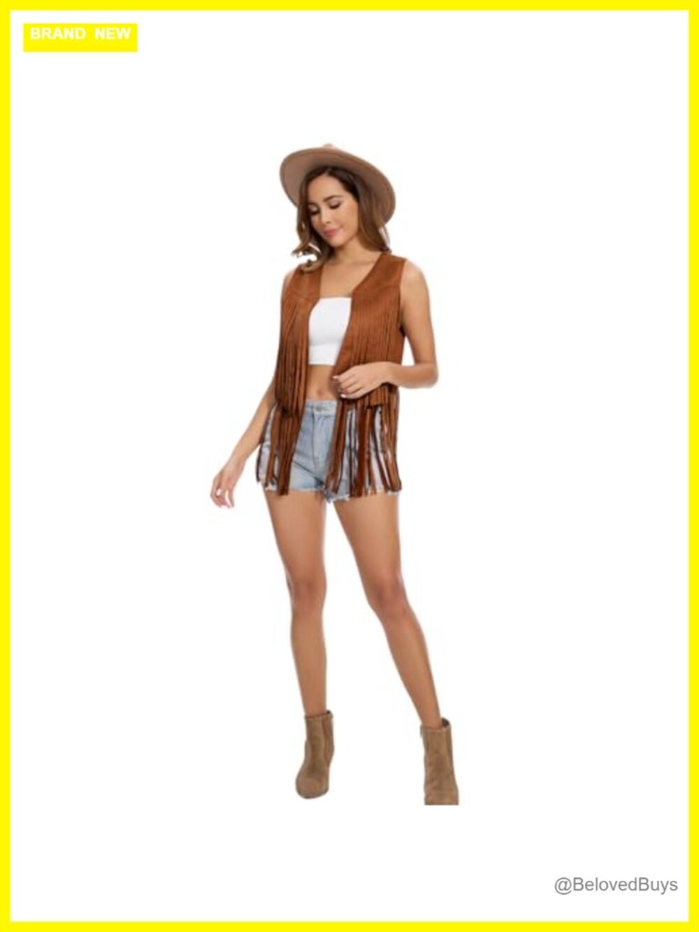 Vintage 60s 70s Hippie Faux Suede Tassel Fringe Vest Sleeveless Western Cowgirl - Picture 5 of 7